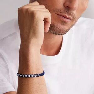 Men's LAGOS Sterling Silver Anthem Caviar Bead Navy Blue Macrame Bracelet
